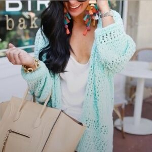 Free People Saturday Morning Mint Chunky Knit Cardigan Sweater size XS/S